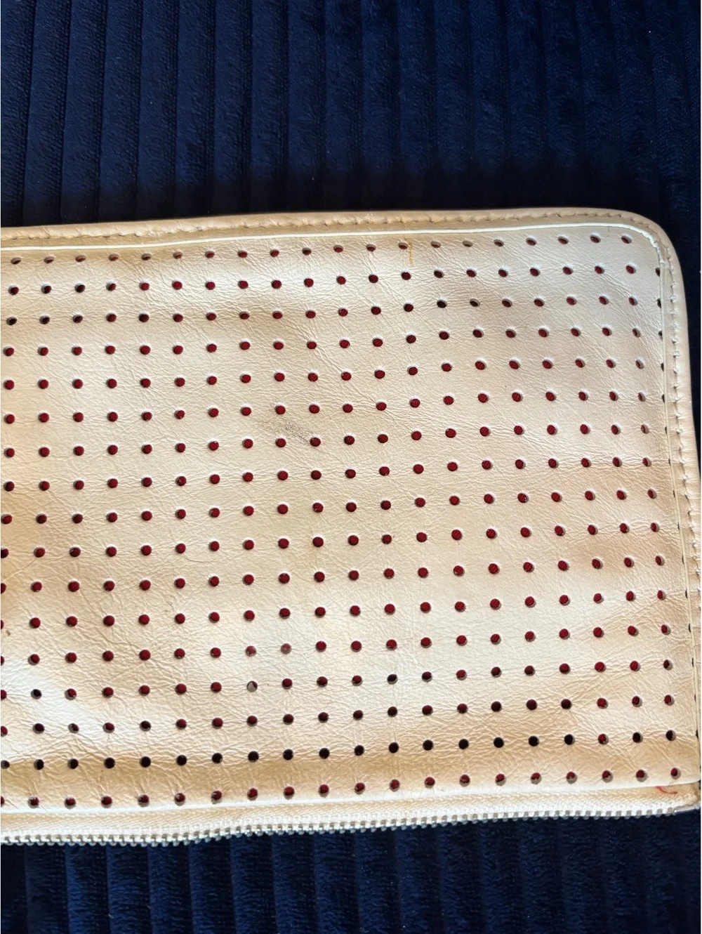 Juicy Couture Cream Perforated Leather Wristlet Clutch
